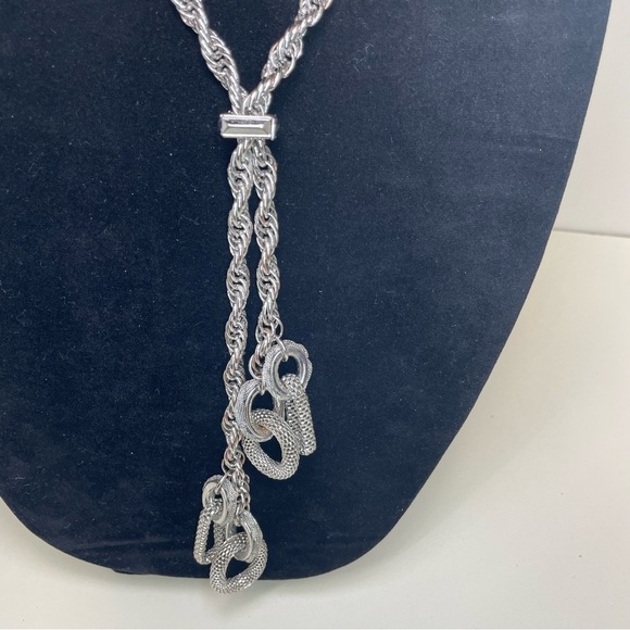 Vintage Chunky Rope Chain Silver Tone Lariat Square Slide Necklace - Picture 3 of 6